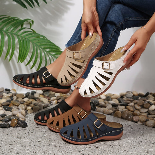 Damen Slipper‑Sandalen mit geschlossener Zehenkappe, Cut‑Out‑Design und verstellbarer Schnalle Drune