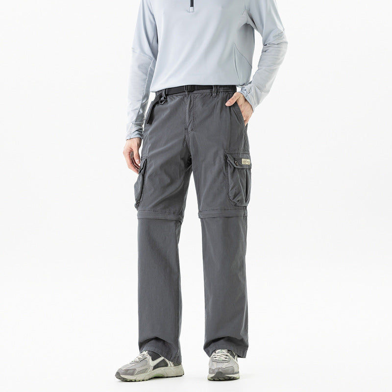 Herren Abnehmbare Cargo-Zip-Hose mit Reißverschluss-Bein, Multifachtaschen und integriertem Gürtel Drune