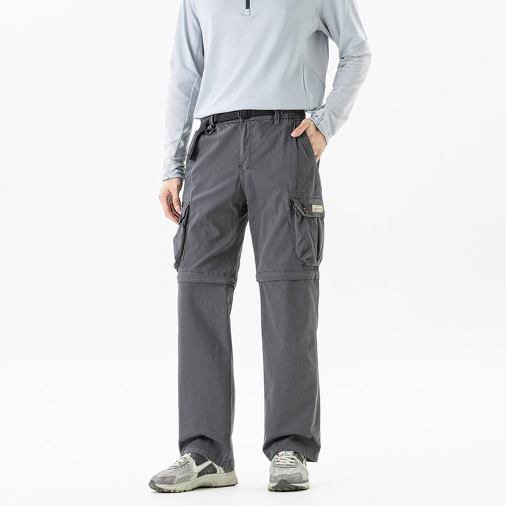 Herren Abnehmbare Cargo-Zip-Hose mit Reißverschluss-Bein, Multifachtaschen und integriertem Gürtel Drune