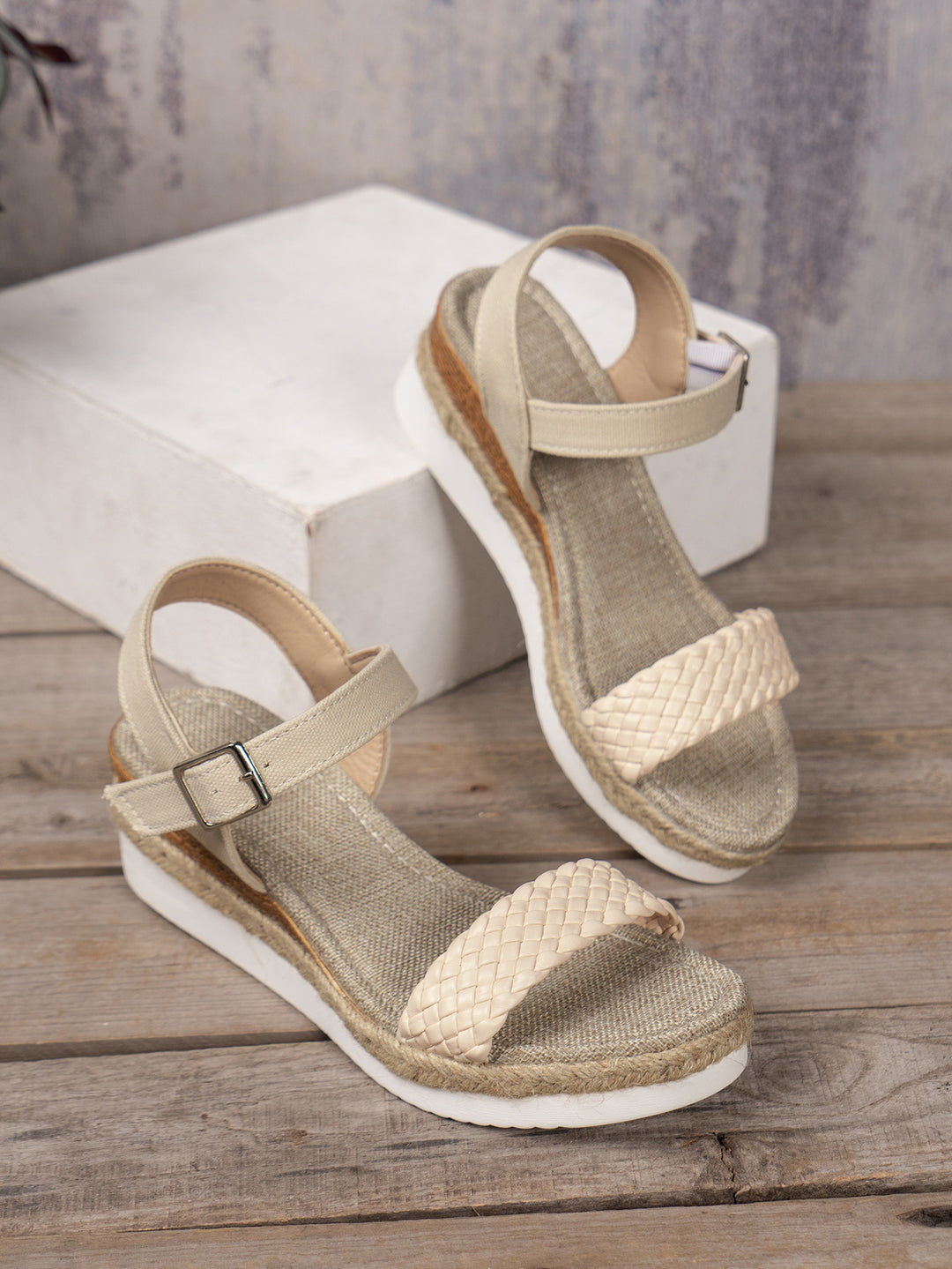 Damen Gewebte Riemen Espadrille Sandalen mit verstellbarem Knöchelriemen Drune