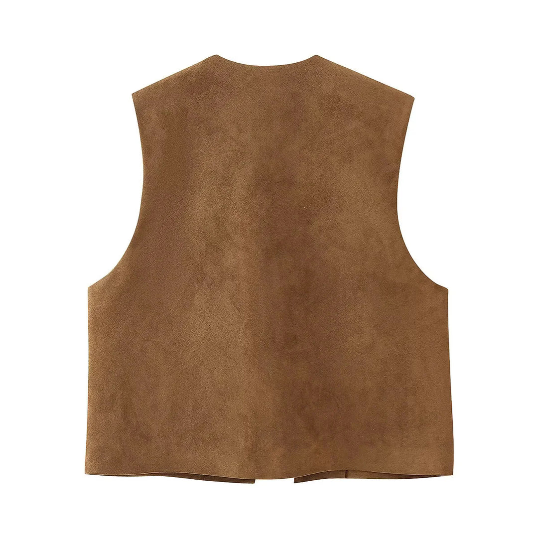 Damen nan bestickte Wildlederweste mit offenem Schnitt, floraler Applikation und taillierter Silhouette Drune