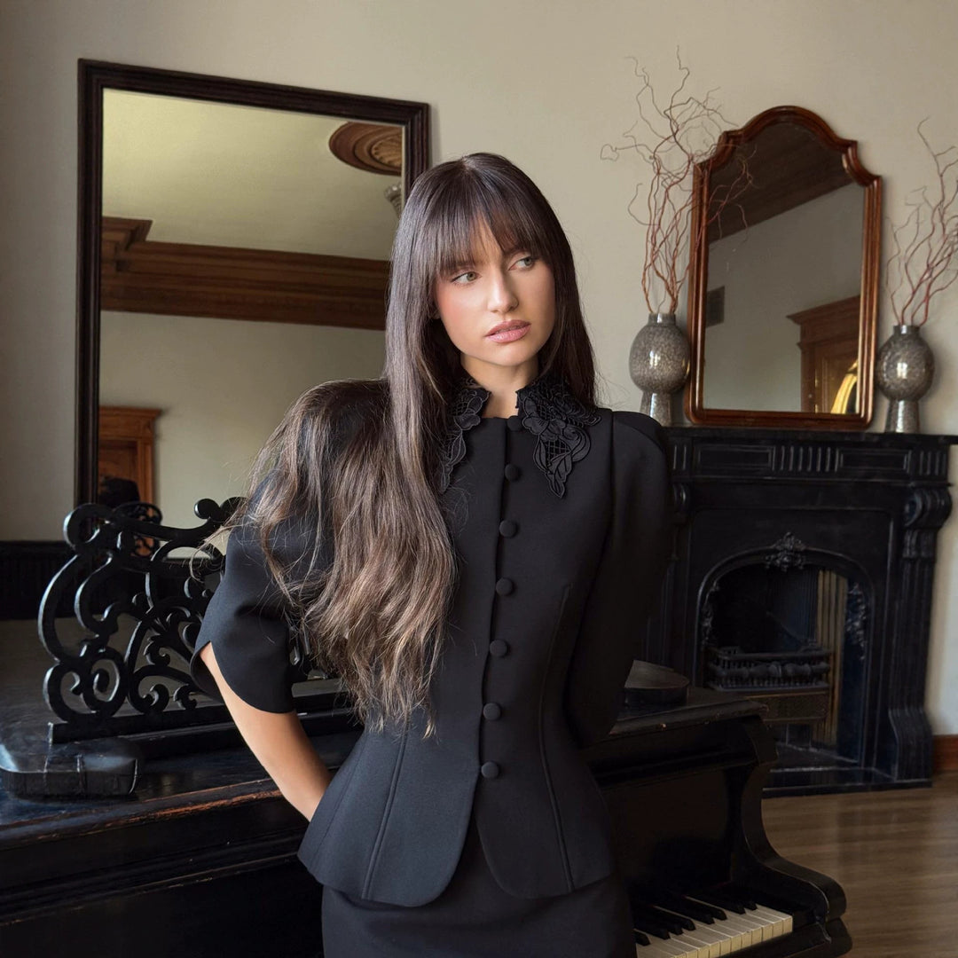 Damen Taillierter Blazer mit besticktem Schalkragen und Puffärmeln Drune