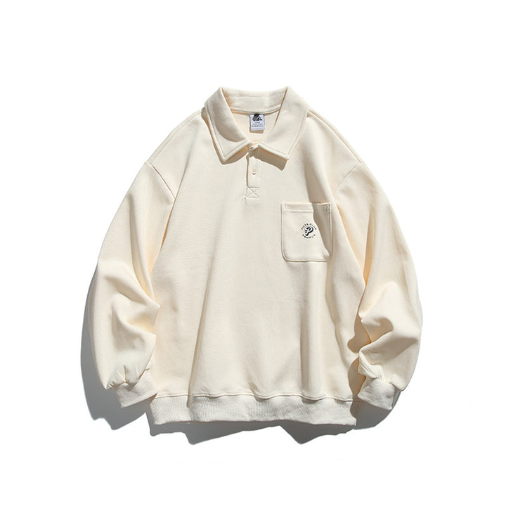 Unisex Oversize-Poloshirt-Sweatshirt mit Brusttasche und Rippsaum Drune
