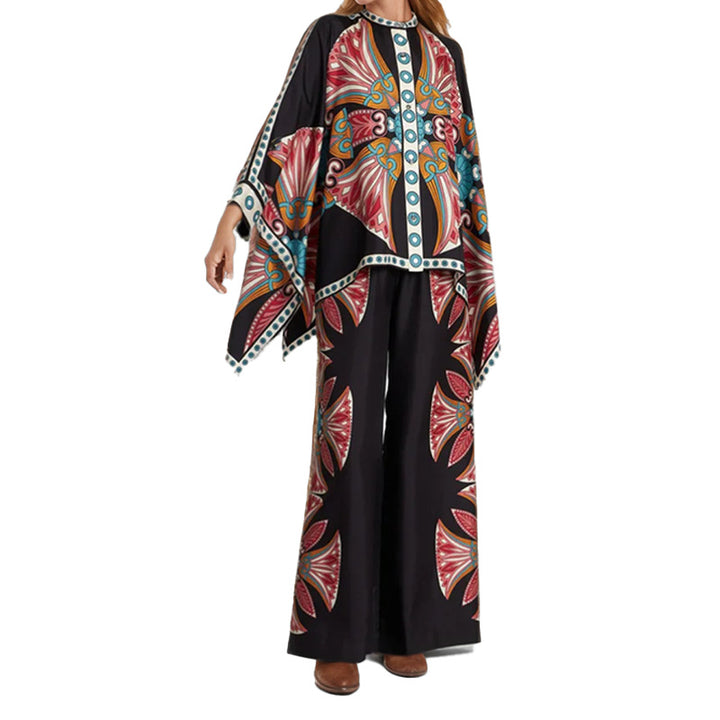 Damen Florales Kaftan-Oberteil mit Knopfdetail Drune
