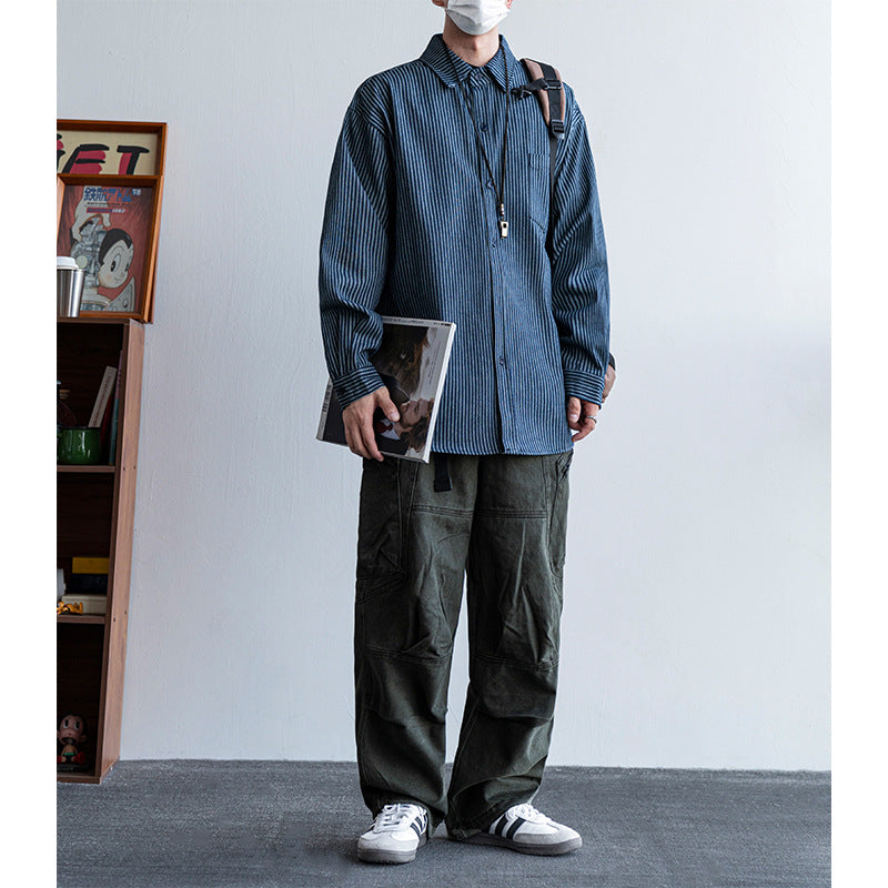 Herren Baumwoll-Hemd im lässigen Streifenlook mit praktischen Details Drune