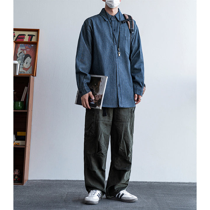 Herren Baumwoll-Hemd im lässigen Streifenlook mit praktischen Details Drune