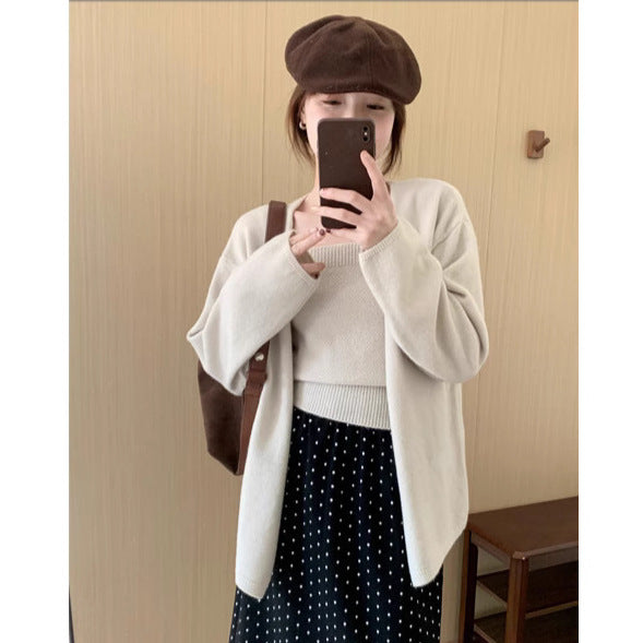 Damen Offene Strickjacke mit lässigem Schnitt und tiefem V-Ausschnitt Drune