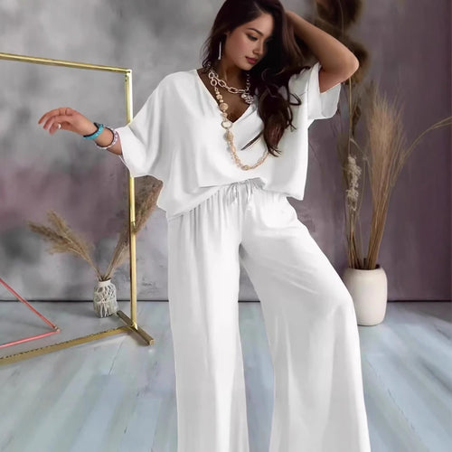 Damen Bequeme Loungewear Kombination mit weit geschnittenem Oberteil und elastischem Bund Drune