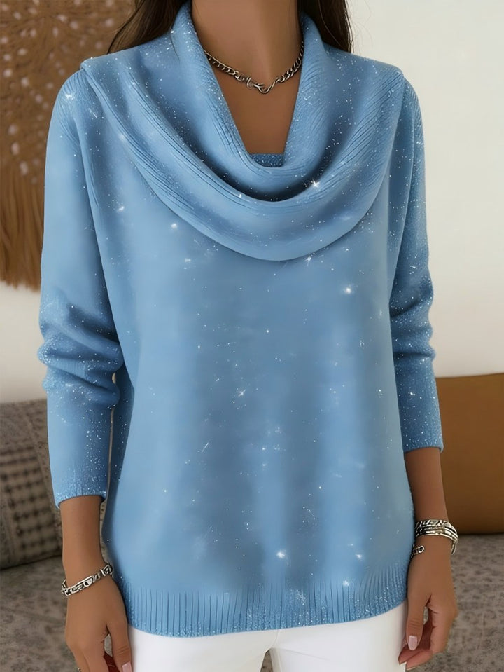 Damen Glitzernder Strickpullover mit Wasserfall-Ausschnitt Drune