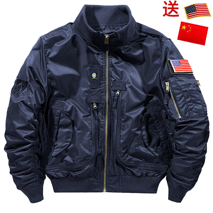 Herren nan robuste Piloten‑Bomberjacke mit multifunktionalen Reißverschluss‑ und Klapptaschen sowie Ärmeltasche Drune