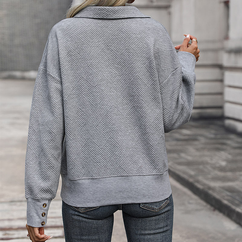 Damen Strukturierter Feinstrick-Pullover mit Polokragen und tiefem V-Ausschnitt Drune