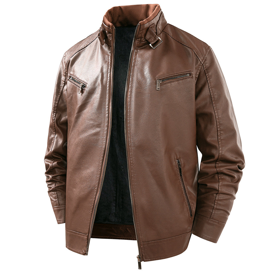 Herren Modische Lederjacke mit Fleece-Futter Drune