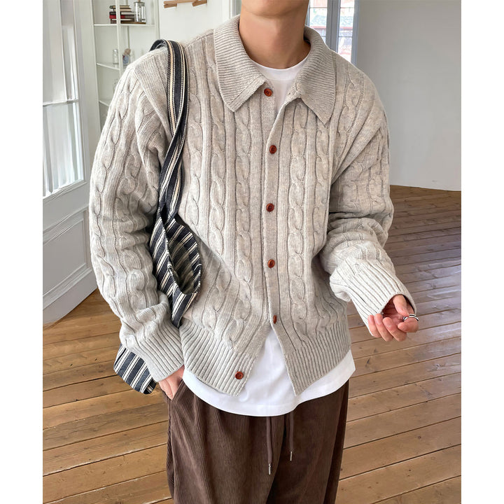 Herren Grobstrick Cardigan mit Knopfleiste Drune