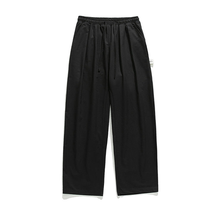 Unisex Weite Freizeithose mit Bundfalten, elastischem Kordelbund und geradem Bein Drune