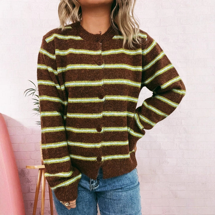 Damen Langärmliger Strickcardigan mit modischem Streifenmuster Drune