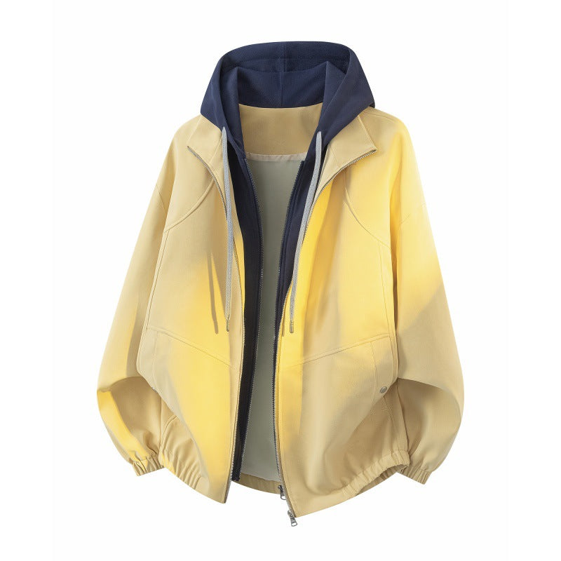 Damen Oversize Kapuzenjacke mit zweilagiger Kontrastkapuze und elastischem Saum Drune