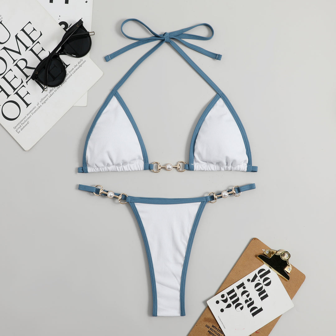Damen Triangel-Bikini mit verstellbaren Trägern und glänzenden Akzenten Drune
