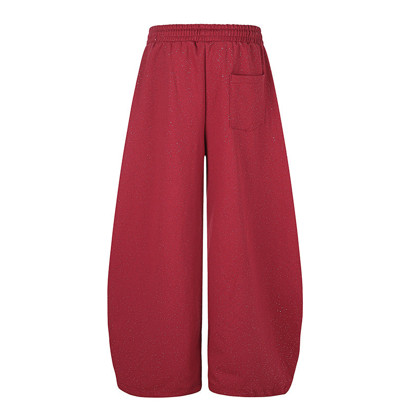 Damen Extraweite Palazzo‑Sweathose im Glitzer‑Nep mit Elastikbund, Kordelzug und Stern‑Script‑Print Drune