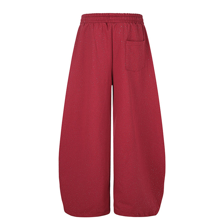 Damen Extraweite Palazzo‑Sweathose im Glitzer‑Nep mit Elastikbund, Kordelzug und Stern‑Script‑Print Drune