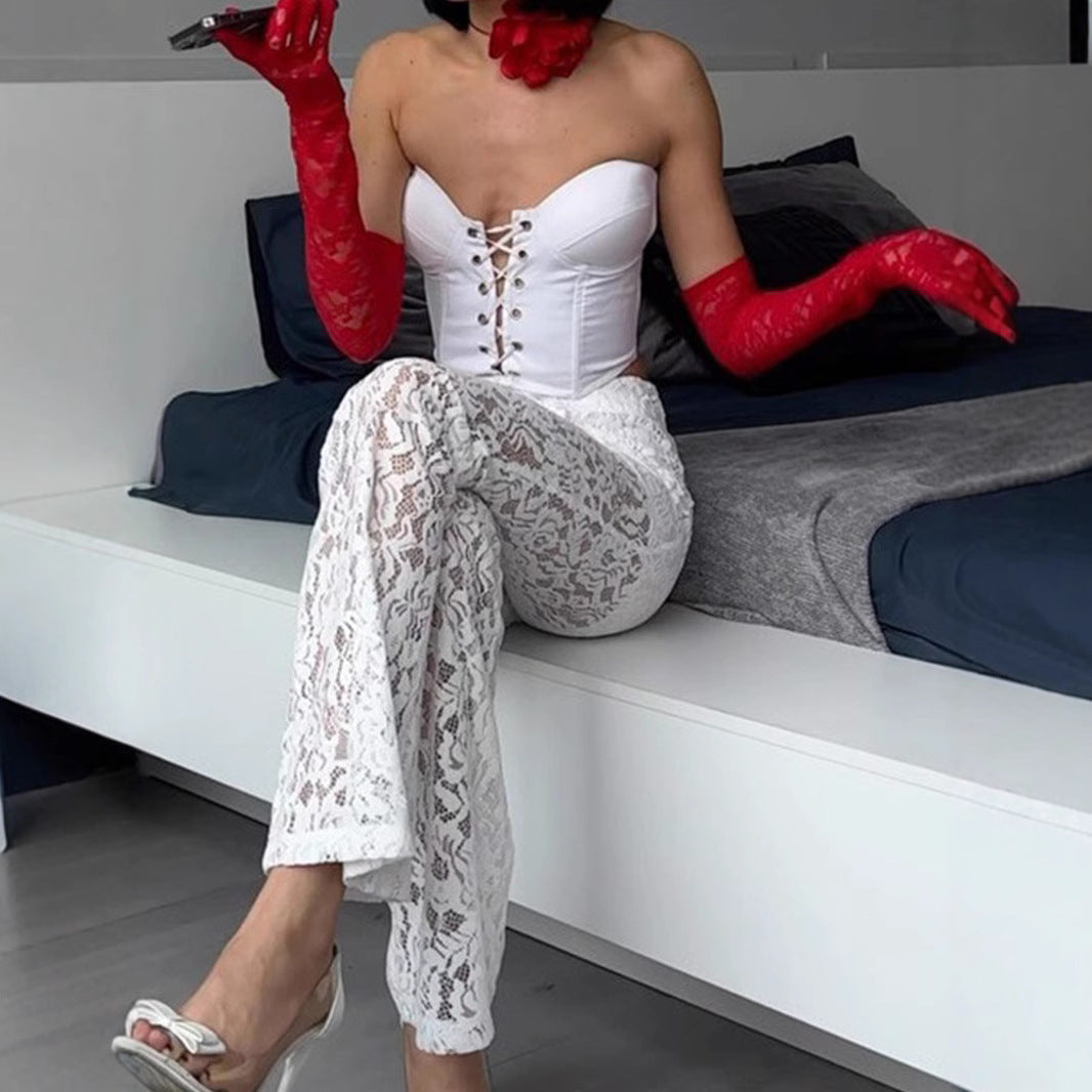Damen Spitzenhose mit eleganter Schlagform Drune