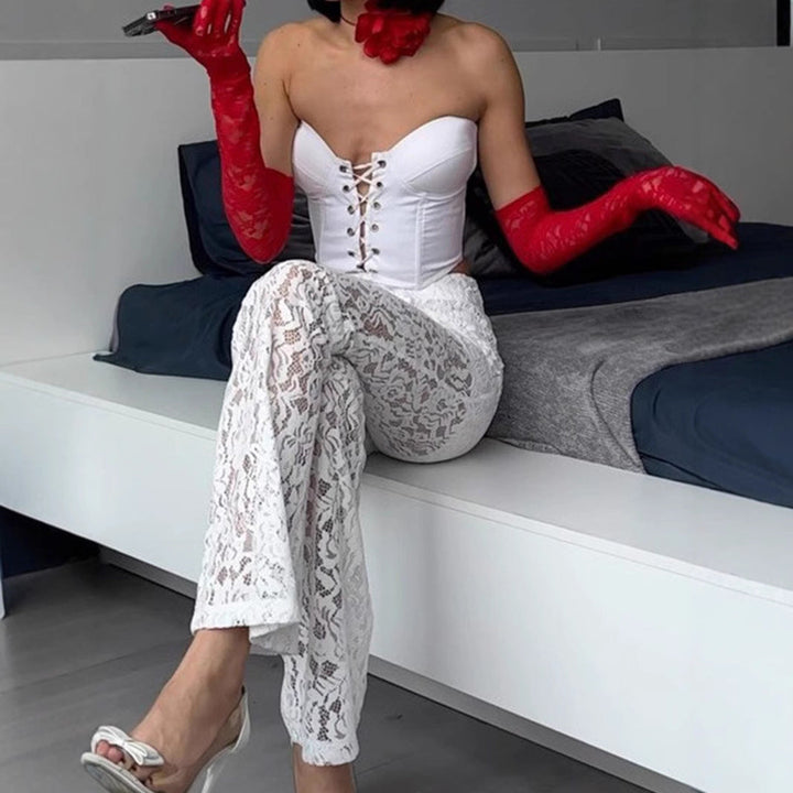 Damen Spitzenhose mit eleganter Schlagform Drune