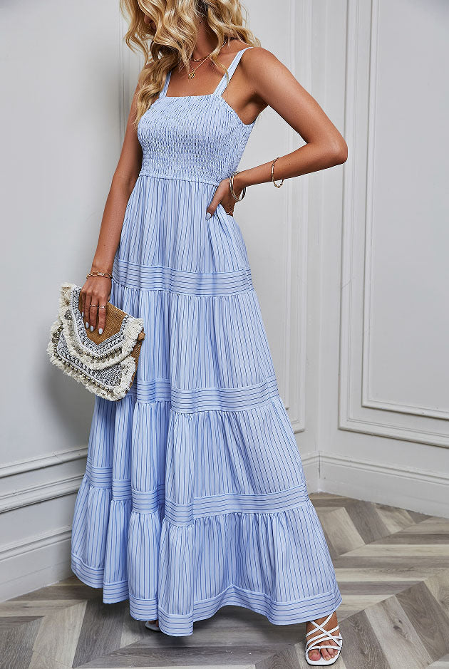 Damen Sommermaxikleid mit gerafftem Oberteil und asymmetrischem Saum Drune