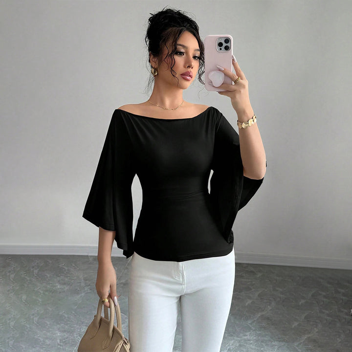 Damen elegantes Off-Shoulder-Top mit weiten Ärmeln und figurformender Passform Drune
