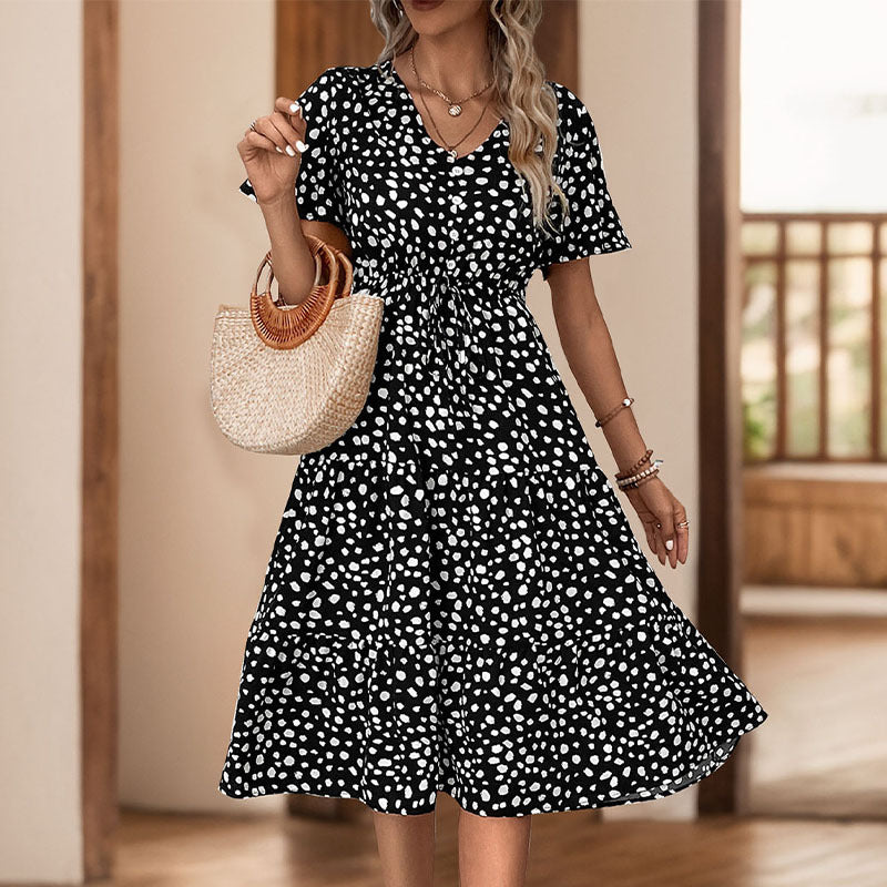 Damen Midi-Kleid mit voluminösem Rock und elegantem Bindegürtel Drune