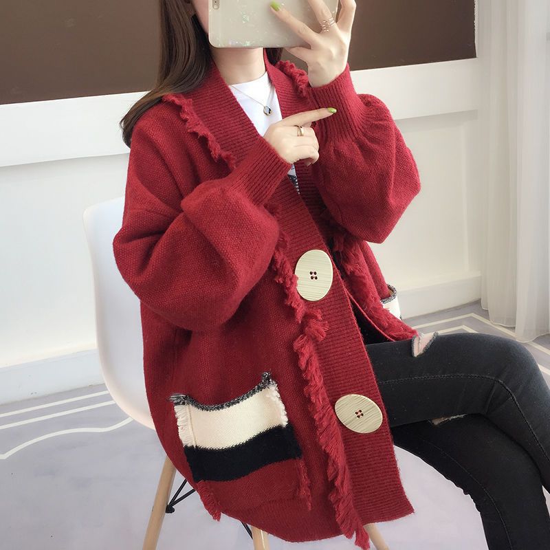 Damen Lässige Strickjacke mit fransigen Details Drune