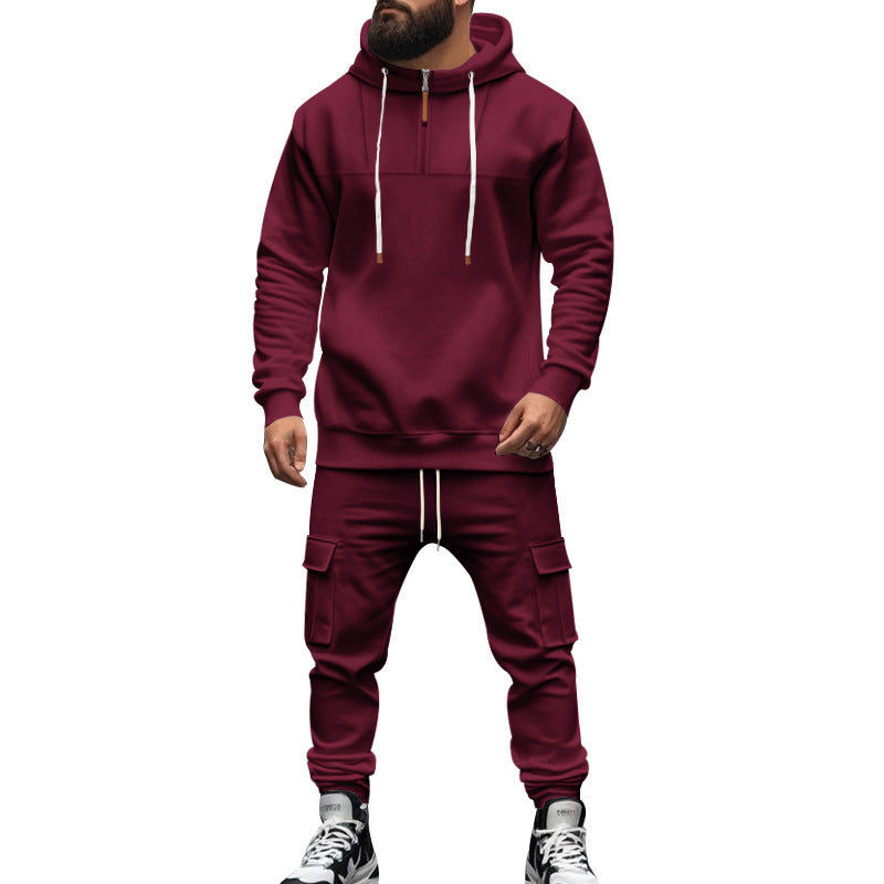 Herren nan zweiteiliges Sweatset mit Kapuze elastischem Bund und aufgesetzten Cargotaschen Drune