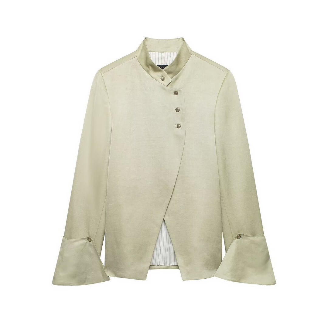 Damen Asymmetrische Jacke mit Stehkragen und Glockenärmeln Drune