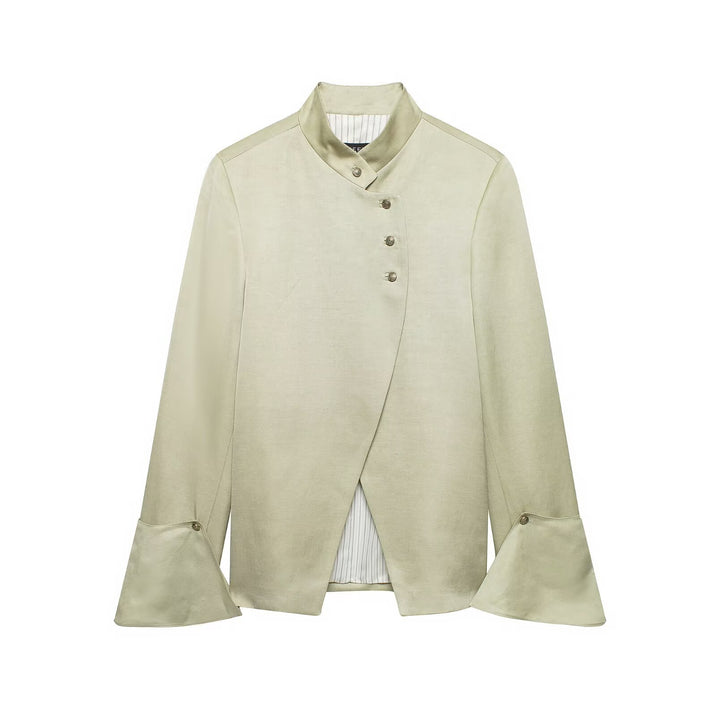 Damen Asymmetrische Jacke mit Stehkragen und Glockenärmeln Drune