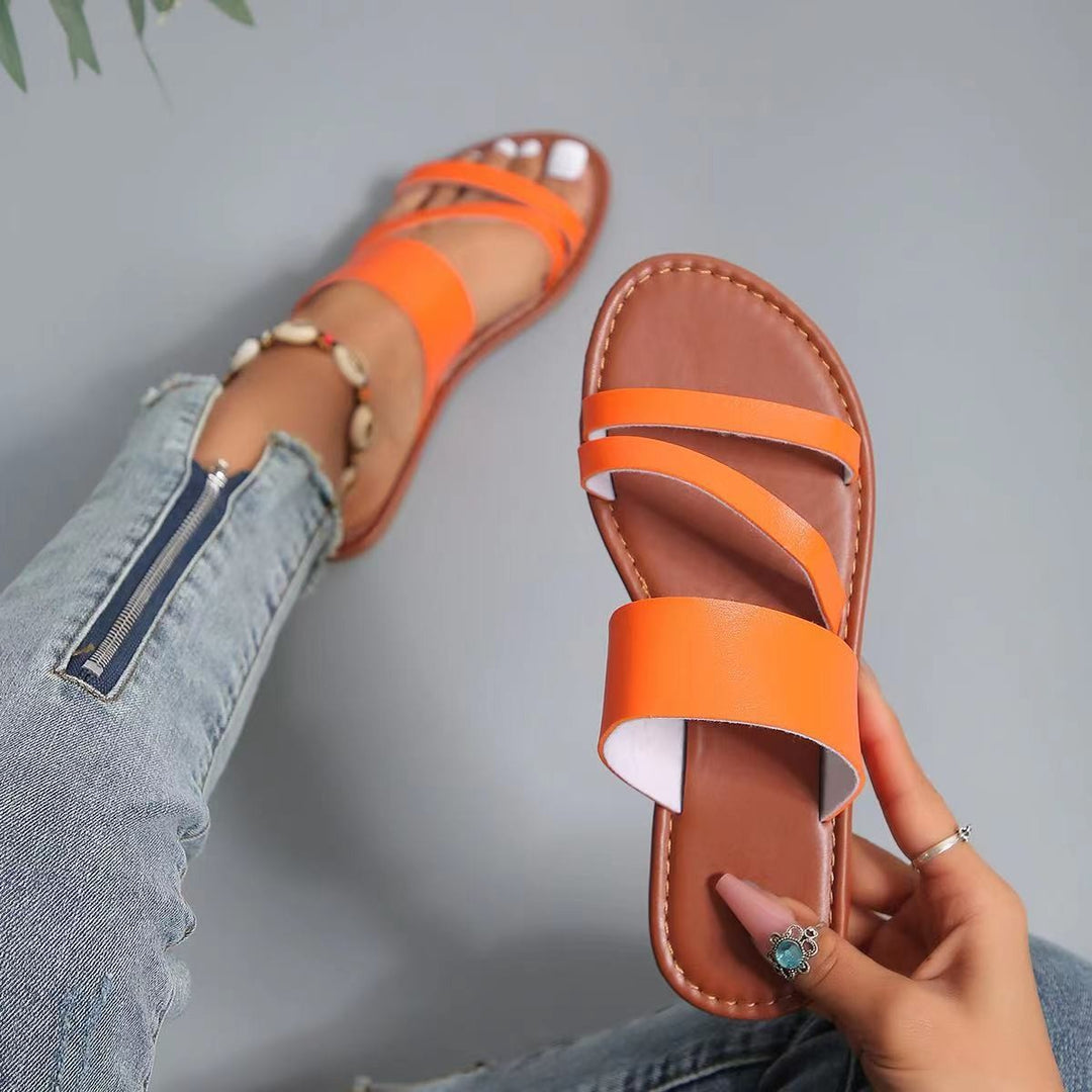 Damen offene Sandalen mit breiten Riemen und rutschfester Sohle Drune