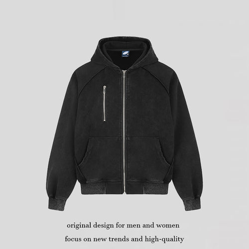 Damen Kapuzen-Zipjacke im Oversize-Suede-Look mit Raglanärmeln und Brust-Reißverschlusstasche Drune