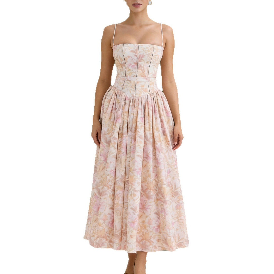 Damen Elegantes Maxikleid mit floralem Muster und schulterfreiem Design Drune