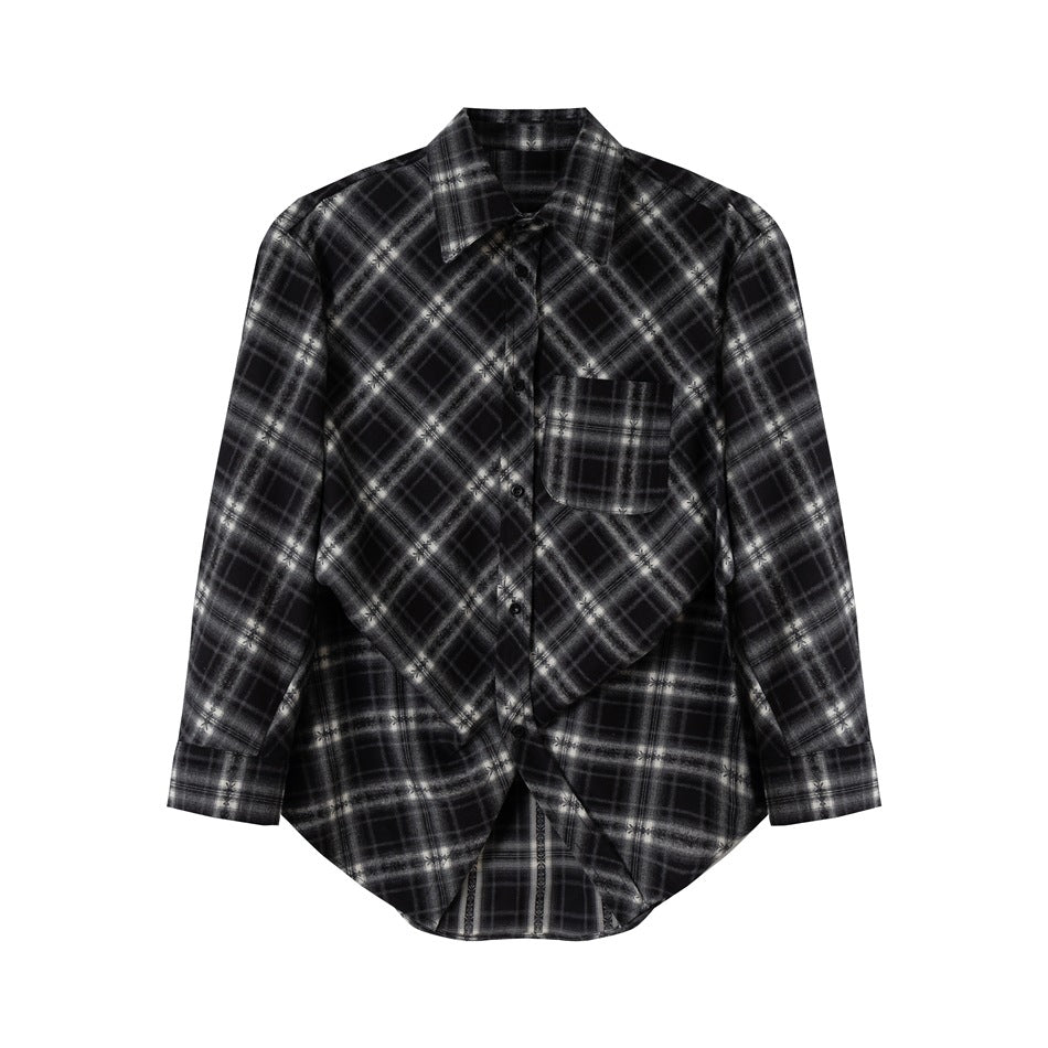 Unisex Karierte Oversize‑Flanell‑Hemdjacke im Layering‑Look mit abgerundetem Saum und Brusttasche Drune