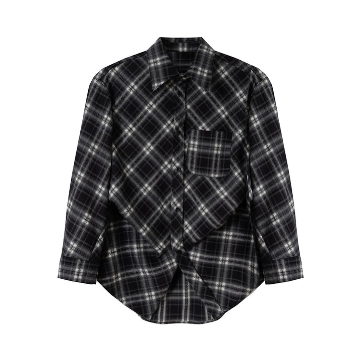 Unisex Karierte Oversize‑Flanell‑Hemdjacke im Layering‑Look mit abgerundetem Saum und Brusttasche Drune