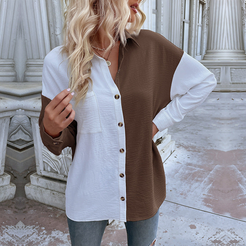 Damen Oversized-Hemdbluse mit Colour-Blocking, Brusttasche und strukturierter Viskosemischung Drune