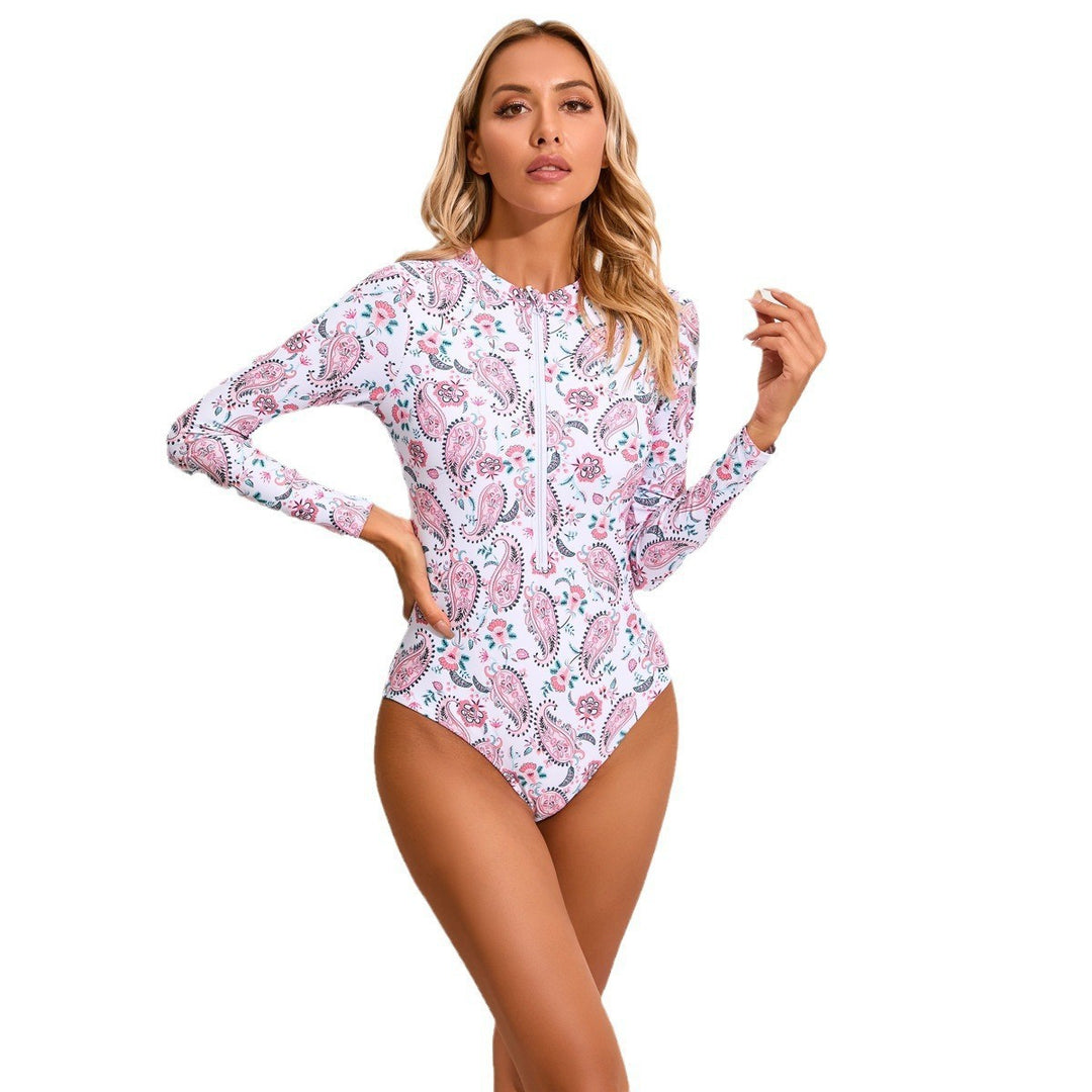 Damen Hochgeschlossener Einteiler Badeanzug mit zip und floralem Muster Drune