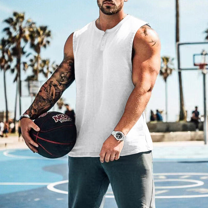 Herren ärmelloses Henley-Shirt mit Knopfleiste und weichem Baumwollmix Drune
