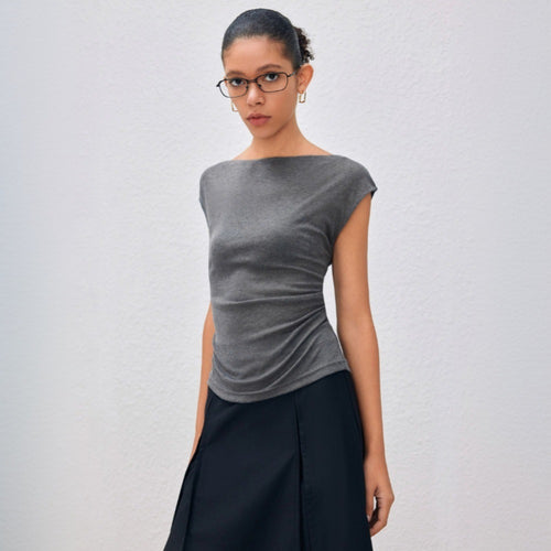 Damen elegantes Oberteil mit asymmetrisch drapiertem Design Drune