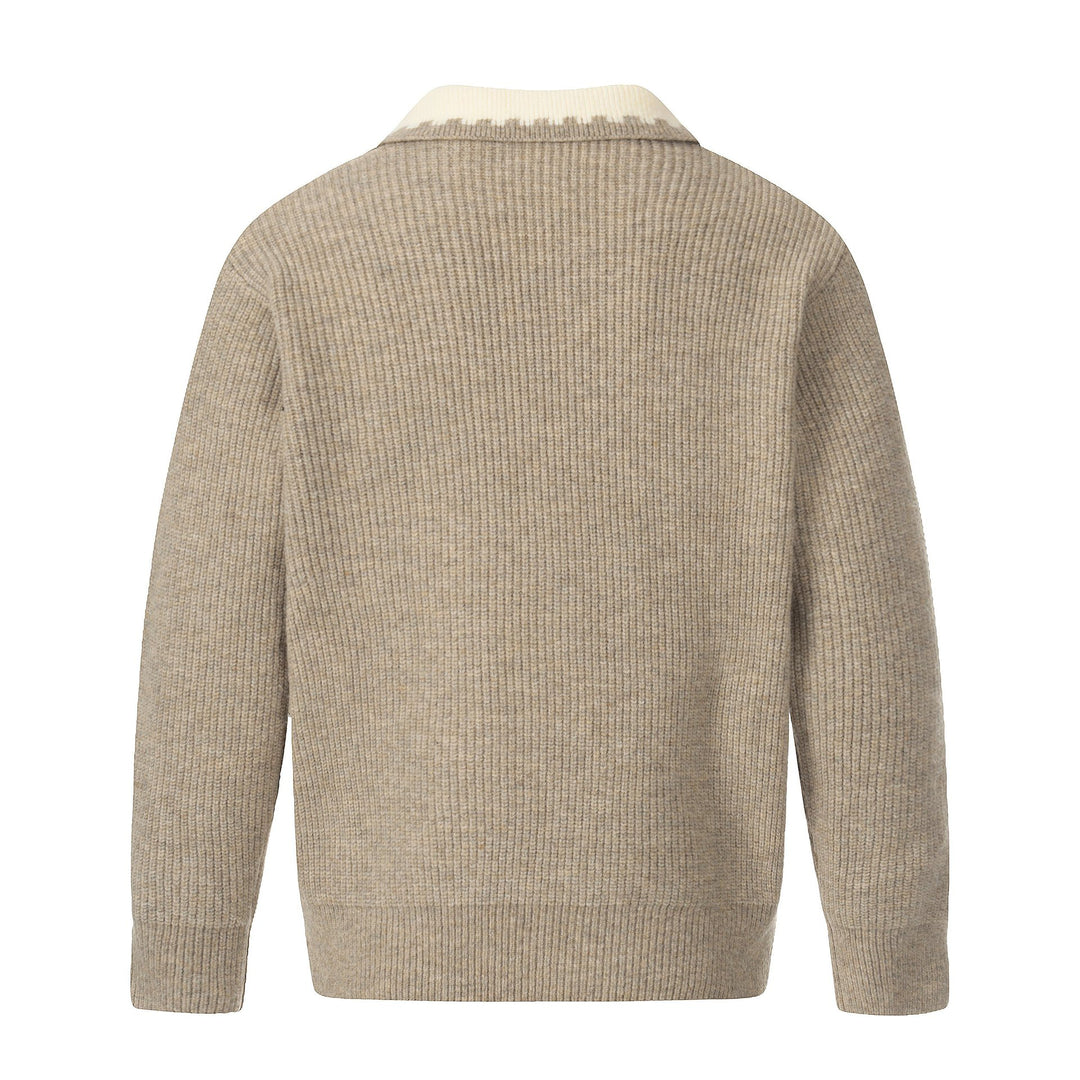 Herren Grobstrick-Polopullover mit Kontrastkragen und Halbknopfleiste Drune