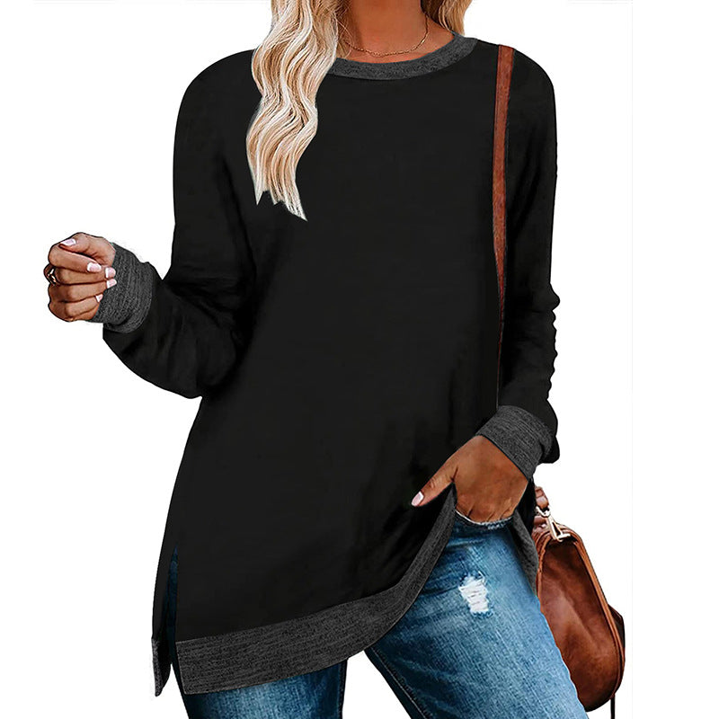 Damen lässiges Oversized Langarmshirt mit abgesetztem Saum Drune