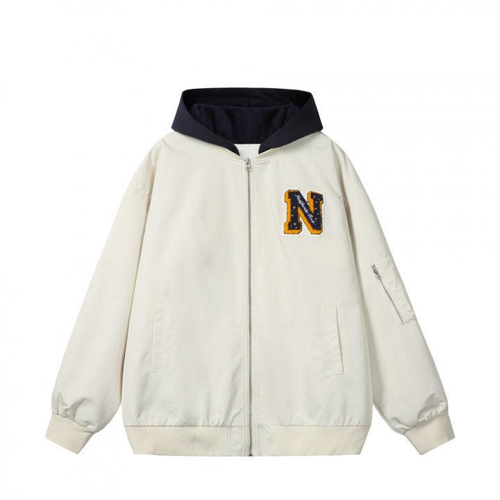 Herren College-Bomberjacke im Oversize-Stil mit Kapuzen-Einsatz und Logo-Patch Drune