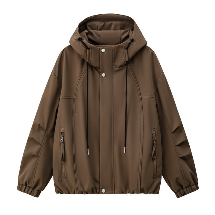 Herren Leichte Kapuzen-Utility-Übergangsjacke mit wasserabweisender Außenhülle und elastischem Saum Drune