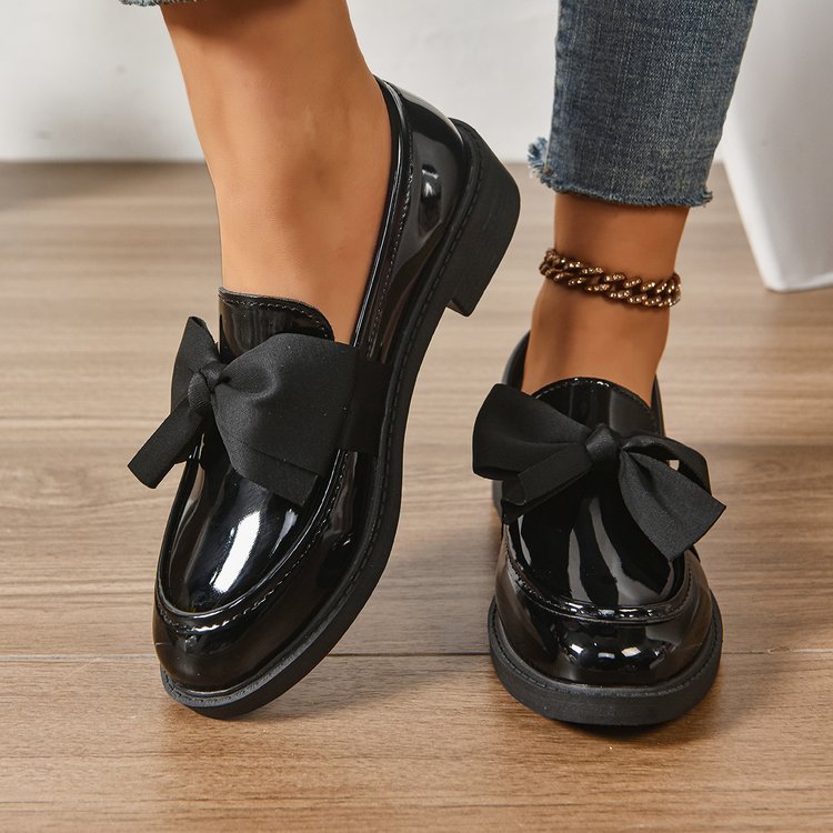 Damen Loafer mit Karo‑Muster und Schleifenapplikation Drune