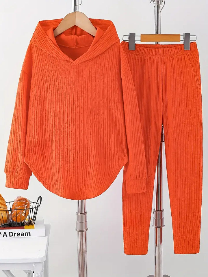 Damen lässiger Sweat-Pulli und -Hose Set mit strukturiertem Design Drune