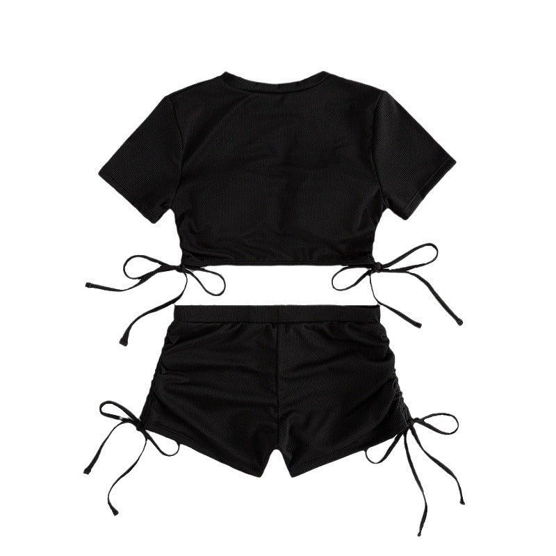 Damen sportliches Crop-Top mit verspielten Bindebändern und Shorts Drune