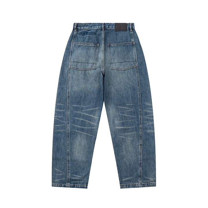 Damen Hochtaillierte Denimhose im weiten, verkürzten Schnitt mit Used‑Effekt und aufgesetzten Fronttaschen Drune