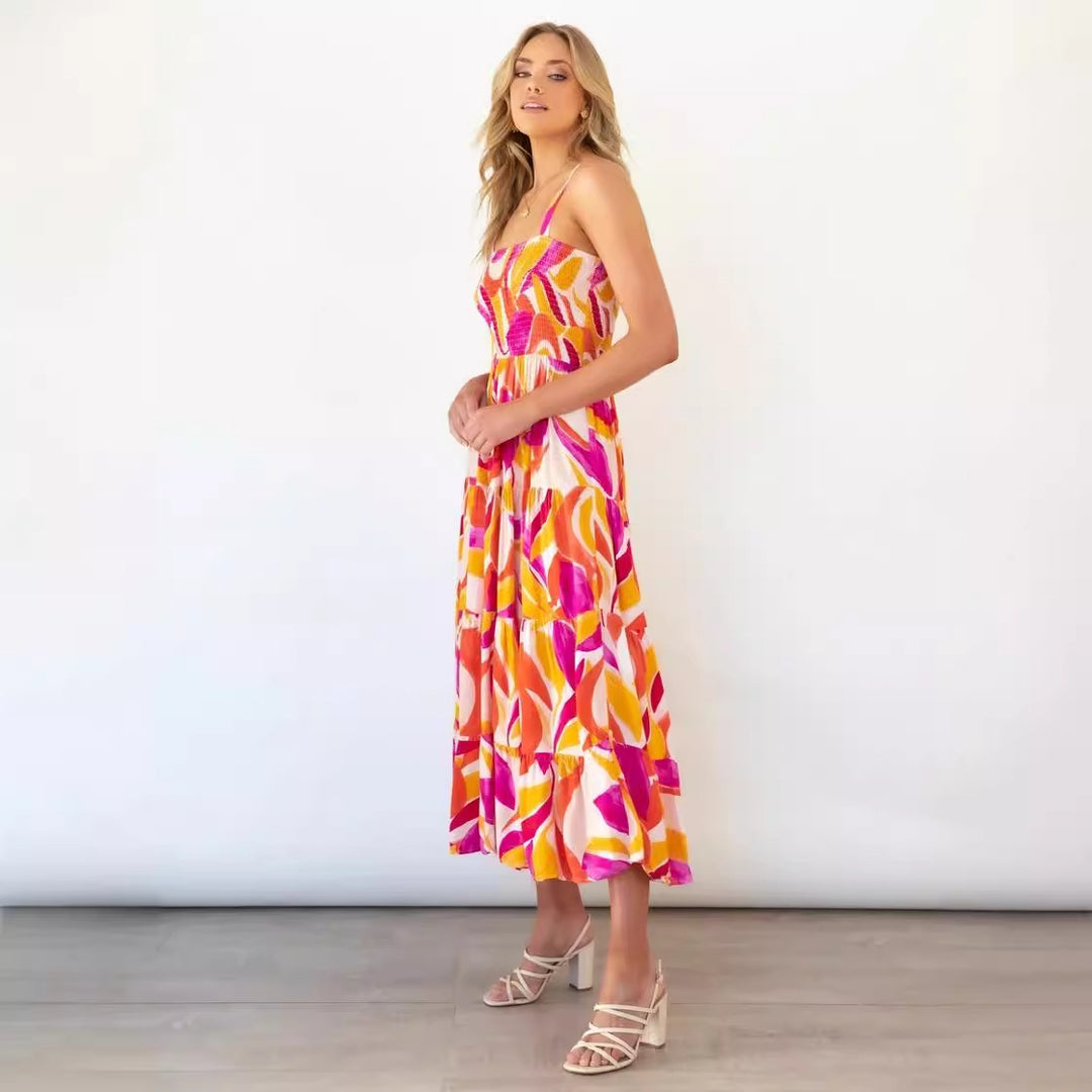 Damen Maxikleid mit voluminösem Rock und schulterfreien Trägern Drune